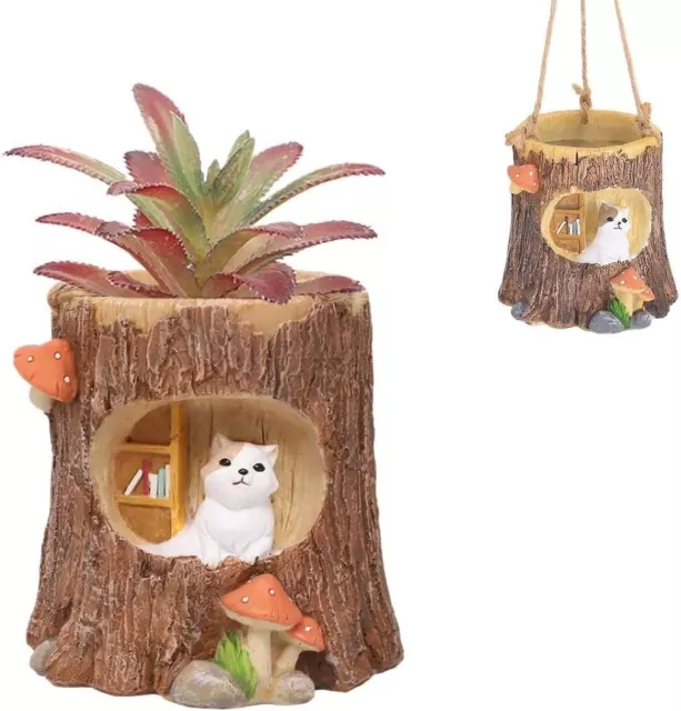 Cat Hanging Planters Pot with Drainage, Cute Cat Pot Gifts for Cat Lover