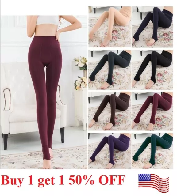 Women Fleece Lined Leggings Thick Winter Warm Solid High-Waist Brushed  Thermal