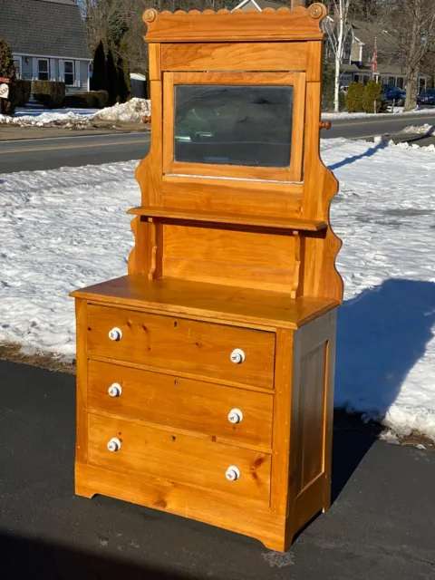 Antique Victorian East Lake Pine Dresser with Mirror