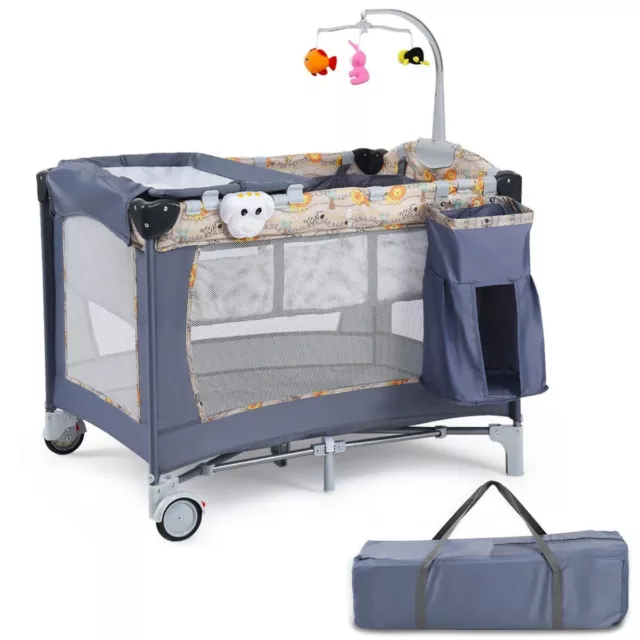 Baby Crib Playpen Playard Pack Travel Infant Bassinet Bed Foldable Cot Music New