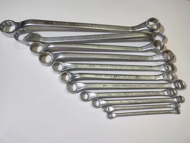 11 pc's. vntg Proto  DBL box Metric Wrench set  from 7mm up to 28mm. 11,14&27 NA