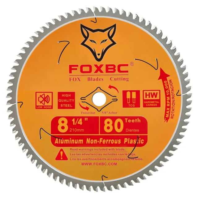 8-1/4 Inch Table Saw Blade 80-Tooth Metal Cutting for Aluminum, 5/8-Inch Arbor