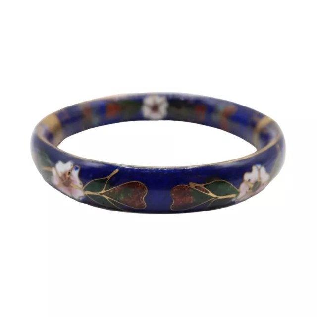 Vintage Cobalt Blue & Floral Cloisonne Enamel Bracelet Clamper Bracelet Unsigned