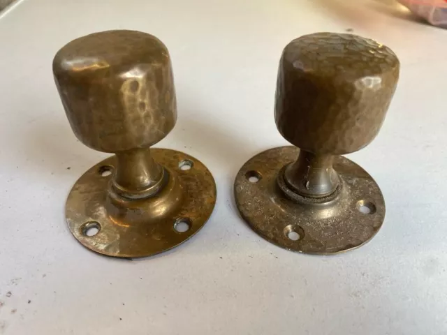 Antique and Vintage reclaimed brass hammered round door knobs