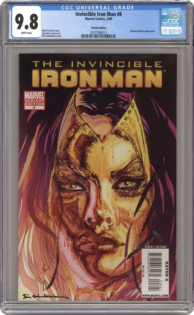 Invincible Iron Man #8B Sienkiewicz Variant CGC 9.8 2009 2037306013