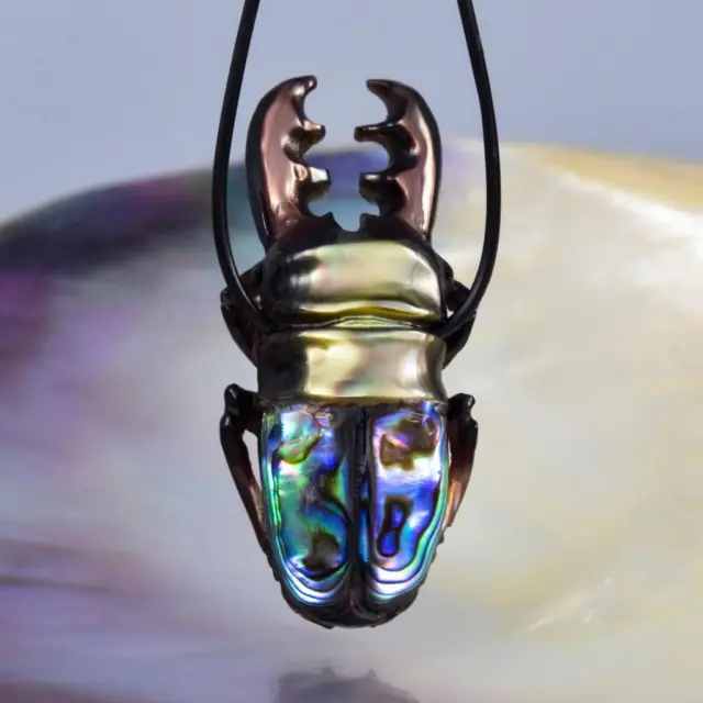 Staghorn Beetle Bead Carved Paua Abalone Shell & Mother of Pearl Drilled 6.44g
