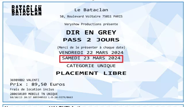 Place de concert pour Dir en Grey (metal japonais) le 23/03/2024 au Bataclan