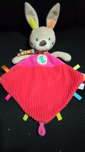 Doudou Peluche Lapin Ouatoo Rouge Rose Oiseau Plat