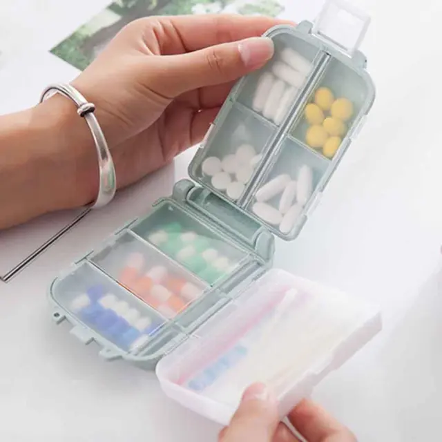 Scatola Pillole Portatile 3 Strati Dispenser Tablet Medicina Viaggio Casa (Blu)