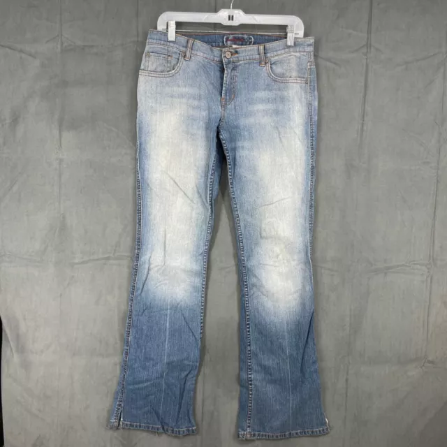 Blue Asphalt Jeans Womens 9 Blue Light Washed Chloe Cotton Blend Wide Leg Zip