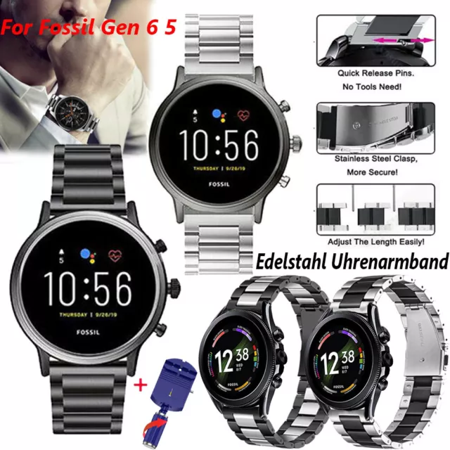 Für Fossil Gen 6 5 5e 44mm | Gen 5 LTE 45mm | Carlyle HR Uhren Edelstahl Armband