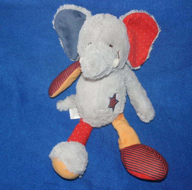Tape A L'oeil Tao Doudou Peluche Elephant Gris Bleu Jaune Rouge Etoile Kom9