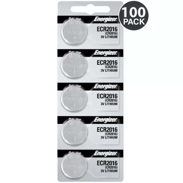 Energizer CR2016 Battery 3V Lithium Coin Cell (100 Count)