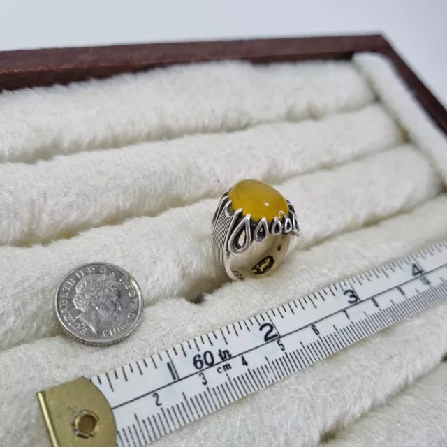 Aqeeq Akik Yellow Silver Ring Original Aqiq Stone انگشتر زرد + FREE POST