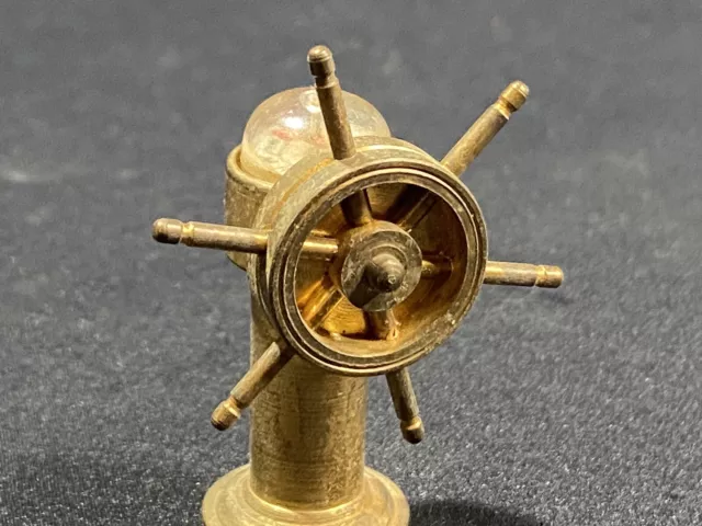 Vintage miniature Brass Ships Wheel with Compass Made In Holland