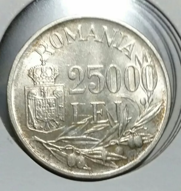 Romania 1946 Silver 25000 Lei  Mihai I. BU-UNC. Full  luster