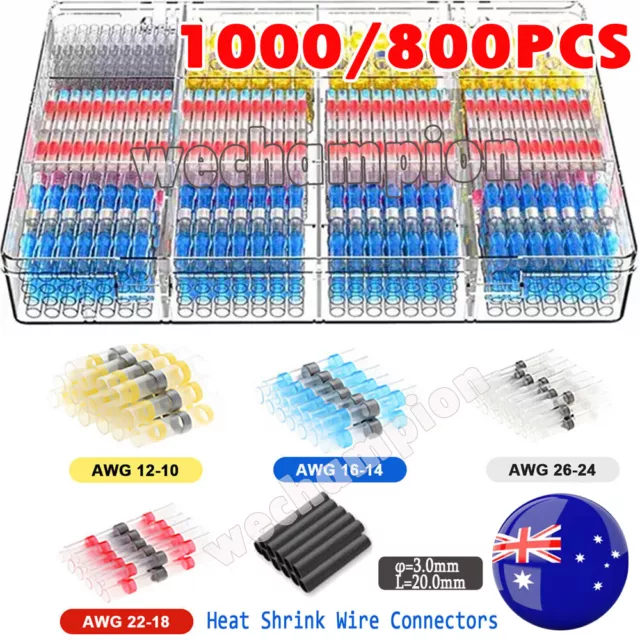 1000PCS Solder Seal Sleeve Waterproof Heat Shrink Butt Wire Connectors Terminals