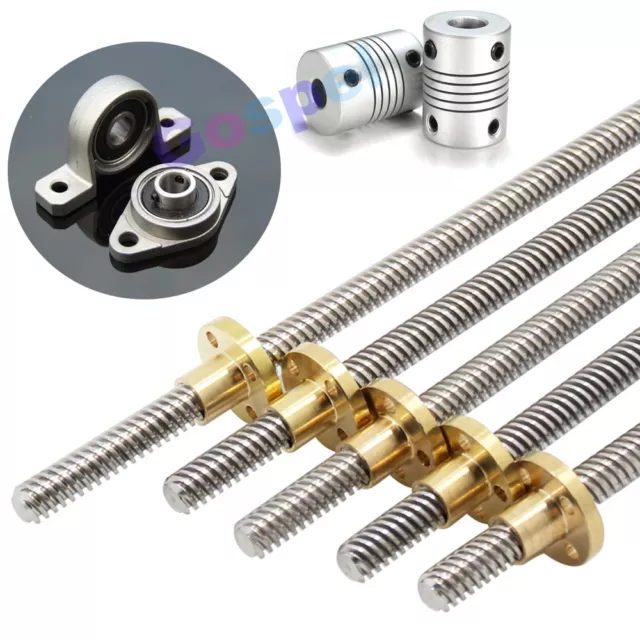 T8 Pitch 2mm Lead 2/ 8mm Rod Stainless Lead Screw Linear Rail Bar Shaft +T8 Nut