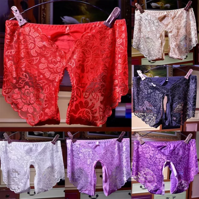 MENS LACE BOXERS Briefs Crotchless Bikini Open Butt Panties Sissy ...