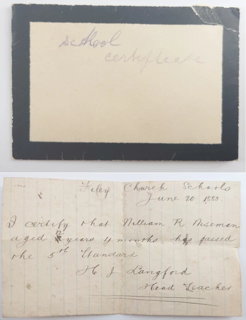 1883 Filey Church Schools H  Langford Head teacher Certificate William R Wiseman