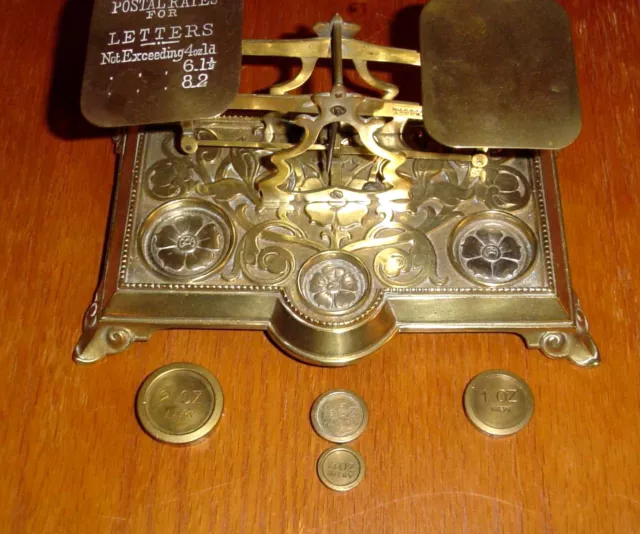 Antique Victorian Letter and Postal Scales with Weights, 1860, Set of 9