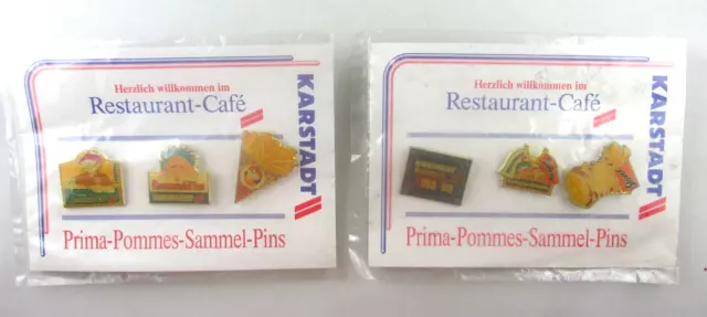 SAMMEL PIN + KONVOLUT / 2x SET 3 PINS PRIMA POMMES von KARSTADT + OVP RAR