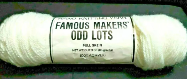 (NWT) Famous Makers Odd Lots Yarn WHITE 3 oz 100% Acrylic FAST FREE SHIP USA