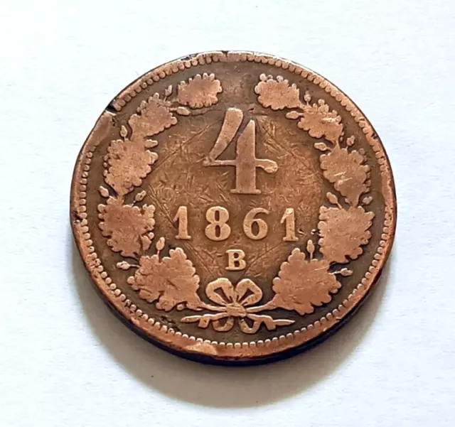 Pièce monnaie cuivre Autriche - 4 Kreuzer - 1861 B