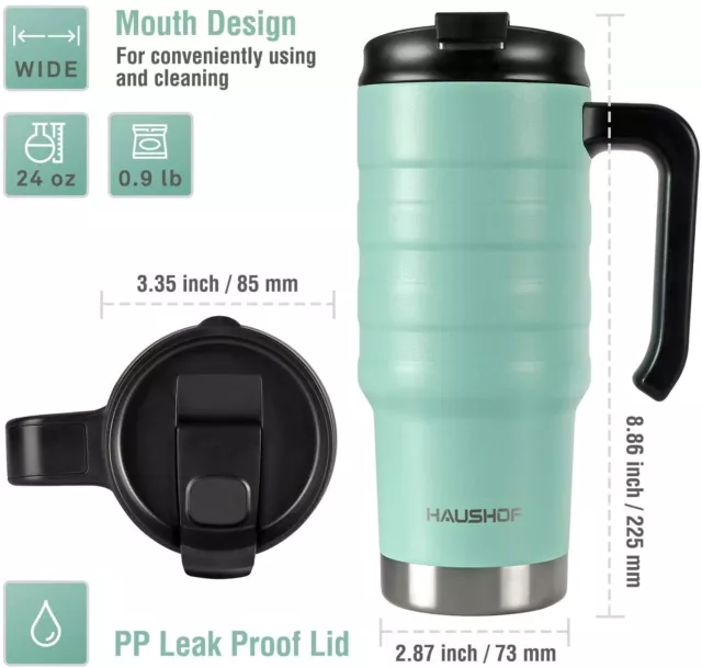 HAUSHOF 24oz Travel Mug Stainless Double Wall Vacuum Insulated Tumbler W/ Handle