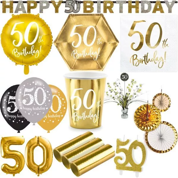 50. Cumpleaños Fiesta Set Decoración Aniversario Oro de Número