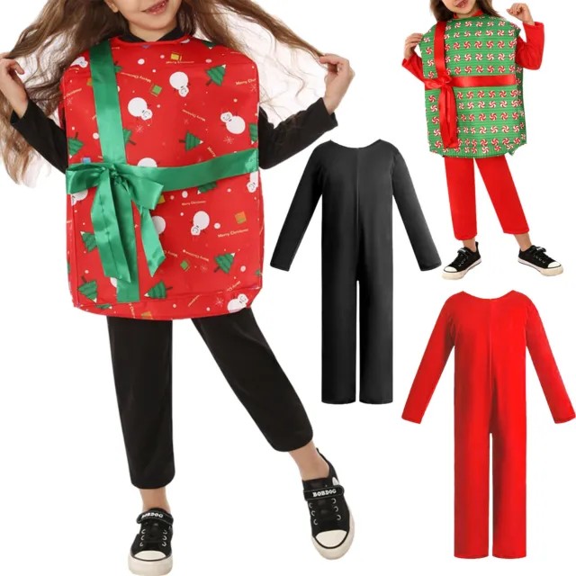 Kids Christmas Costume Bow Set Round Neck Suit Tops Leotards Cover Up Bodysuit 3