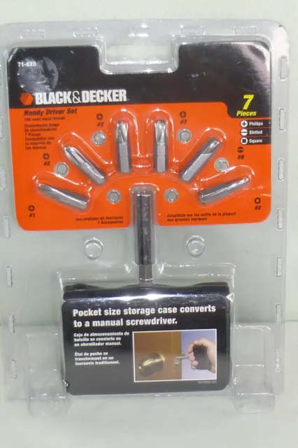 Black & Decker Handy Driver set, 6 screwdriver bits + storage ; Brand NEW 7 Pc