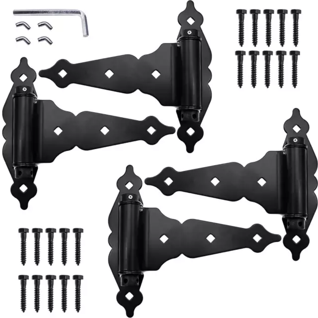 SELF CLOSING Wood Fence T-STRAP GATE HINGES: 2 T-Hinges ~ 8" Ornamental Hinges