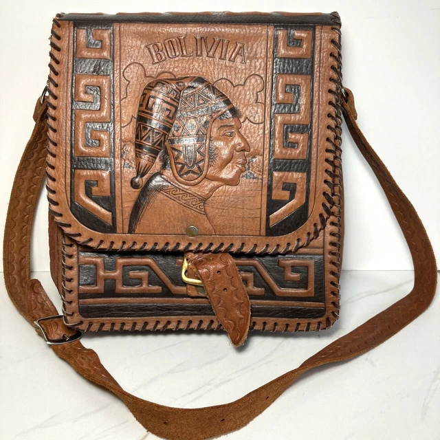 Tooled Leather Purse Handbag Womens Crosssbody  Zipper Buckle Snap Bolivia