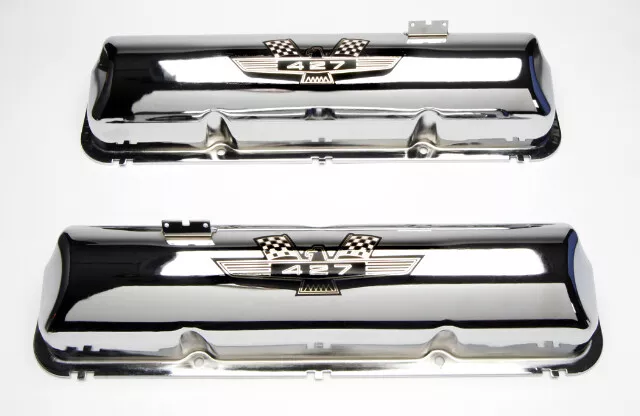 1963-64 Ford 427 Galaxie  "Baldy" Chrome Valve Cover Set With Decals
