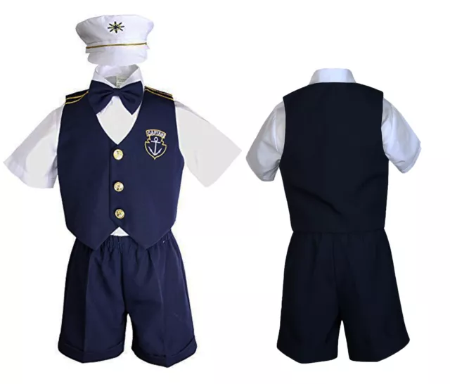 Infant Baby Toddler Navy White Sailor Formal Suit Hat Shorts Outfits New Born-3T