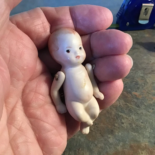 VINTAGE ALL BISQUE GERMANY Wire Jointed Arm DOLLHOUSE MINIATURE 2 1/2" BABY DOLL