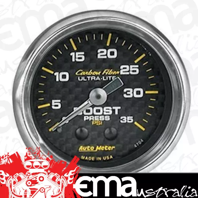 AutoMeter AU4704 Carbon Fiber 2-1/16" Mech Boost Pressure Gauge 0-35 PSI