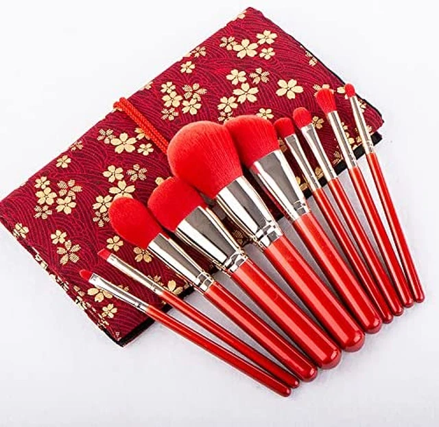 Set Di Pennelli Da Trucco per Trucco 10 Pezzi, Colore Rosso, Pennello per Fondot 3