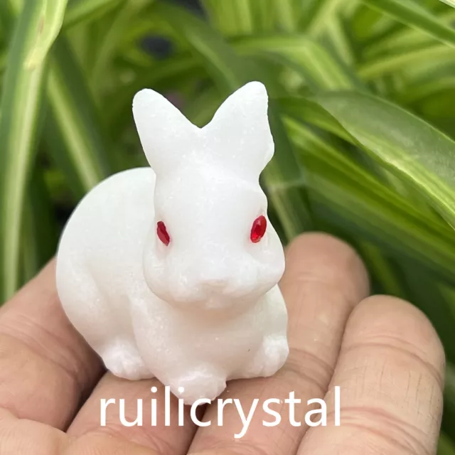 2 ''Natural White Marble Quartz Hand Carved rabbit Crystal Healing gift 1pc