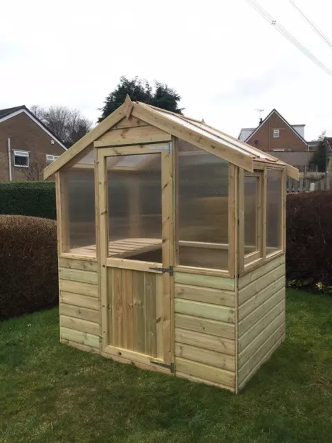 4x6 Wooden Greenhouse (Pressure Treated) Timber  With Twin Wall Glazing 6FT Wide