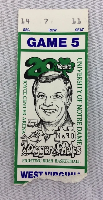 1991 01/15 West Virginia at Notre Dame Basketball Ticket Stub - Seat 11