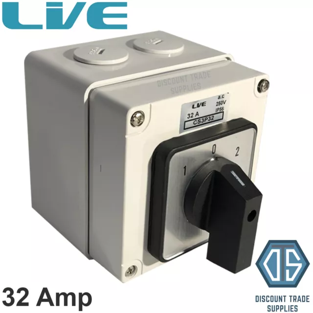 Live IP66 Enclosed Changeover Switch 32 Amp 3 Pole Surface Mounted Free P&P