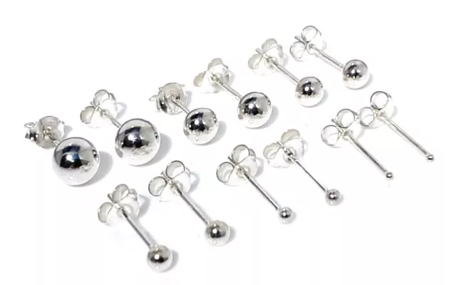 Sterling Silver Ball Stud Earrings Nose Pins 1mm to 10mm Multi Packs