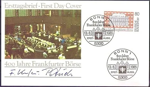 BRD 1985: Frankfurter Börse! FDC der Nr 1257 mit Bonner Sonderstempeln! 1A 20-07