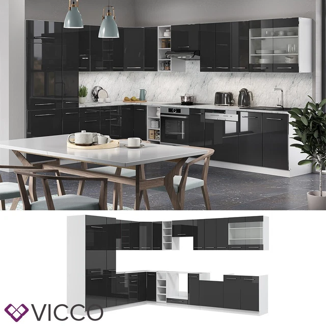 Vicco Cuisine En Angle Fameline, 347x257cm , Pt Chêne, Blanc Brillant/chêne Doré, Chê