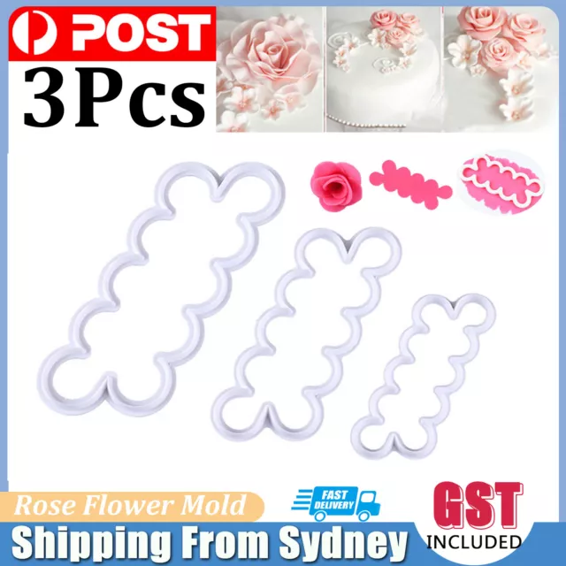 3Pcs Cake Rose Mold Flower Cutter Fondant Icing Tool Sugarcraft Decorating Mould