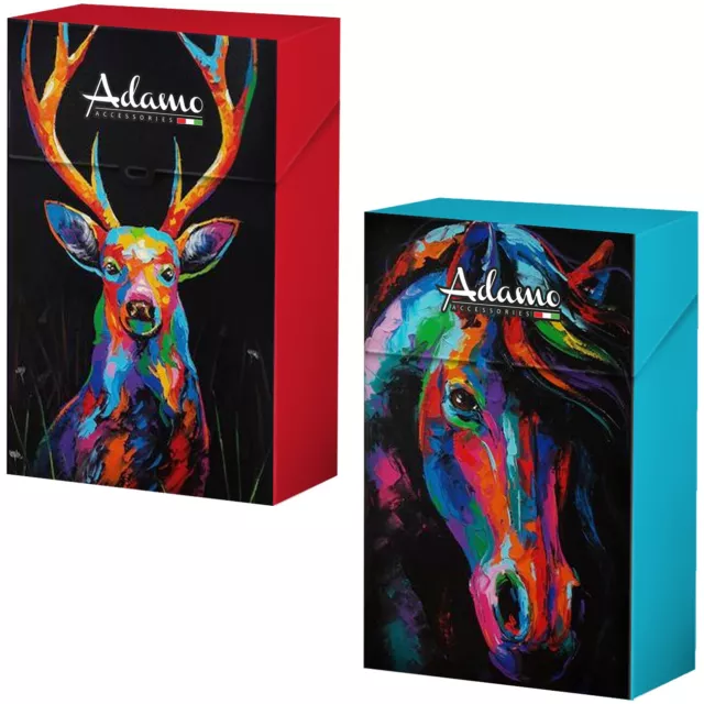 2x Kunststoff Zigarettenetui Zigarettenbox, Push to Open, Painted Animals Design