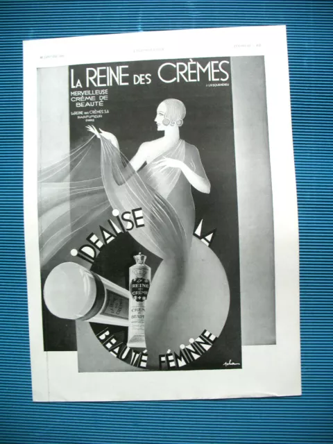 PUBLICITE DE PRESSE LA REINE DES CREMES PRODUIT DE BEAUTé ILLUSTRATION PLA 1932