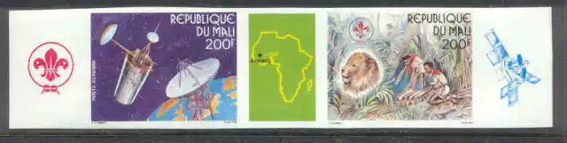 MALI 1985 BOY SCOUTS Space Satellite AFRICAN LION IMPERF Strip
